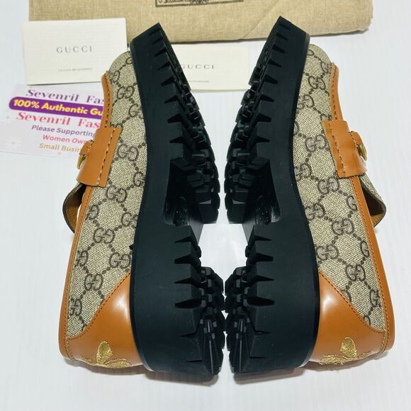 Gucci Platform Loafers 37/ US 7 Beige GG Monogram Horsebit Shoes NIB $1,150 - Picture 11 of 15